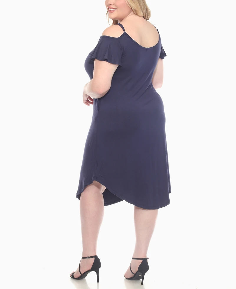 White Mark Plus Casual Scoop Neck Flutter Sleeve Knee Length Dress