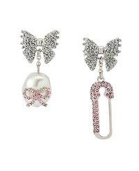 Betsey Johnson Faux Stone Bow Pearl Safety Pin Mismatch Earrings