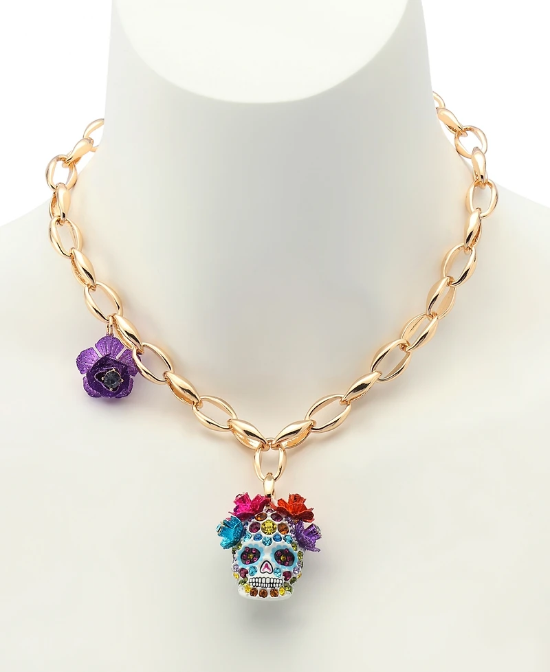 Betsey Johnson Faux Stone Sugar Skull Pendant Necklace