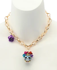 Betsey Johnson Faux Stone Sugar Skull Pendant Necklace