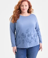 Style & Co Plus Embroidered Boat-Neck Top, Macy's Exclusive