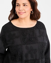 Style & Co Plus Lace Patchwork Round Neck Top