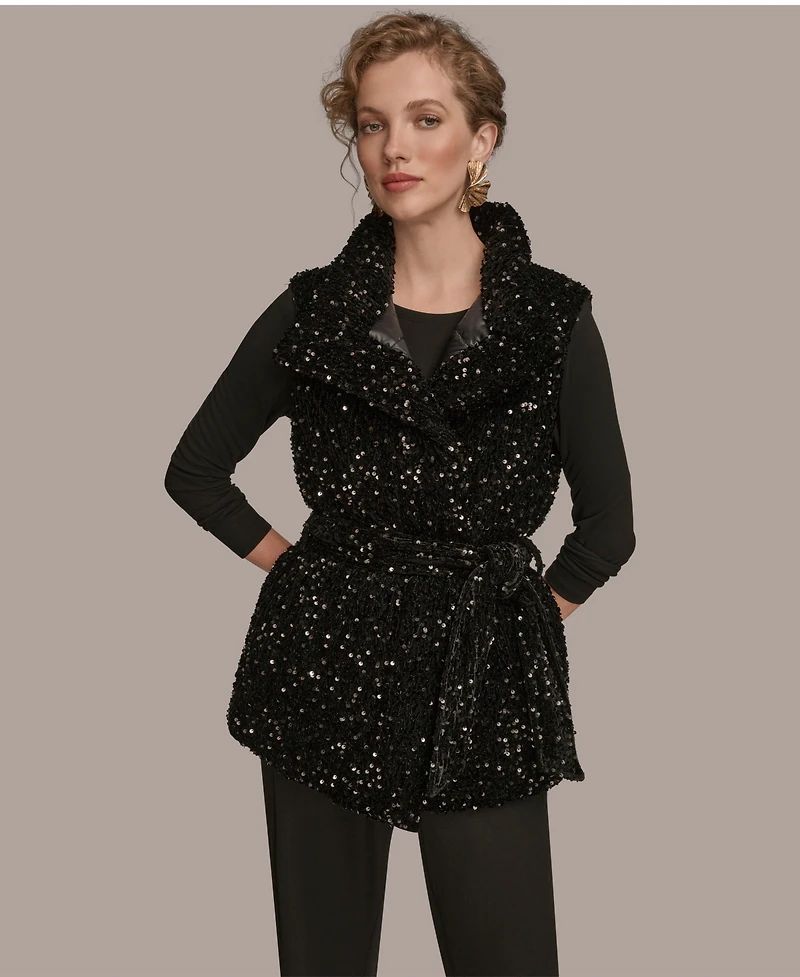 Donna Karan New York Women's Tie Waist Sequin Vest