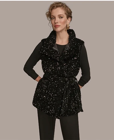 Donna Karan New York Women's Tie Waist Sequin Vest