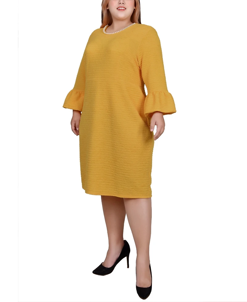 Ny Collection Plus 3/4 Length Cultivated Pearl Detail Dress