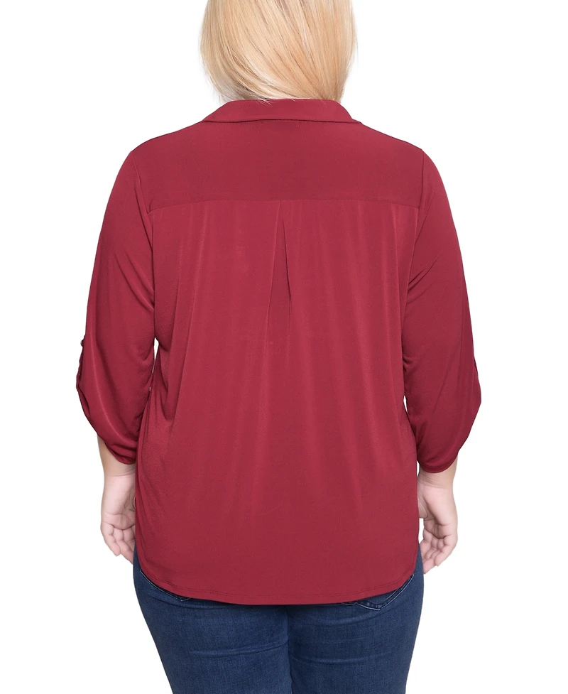 Ny Collection Plus 3/4 Roll Tab Zip Front Top