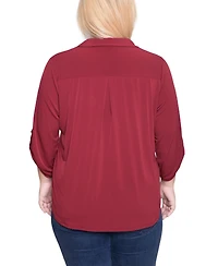 Ny Collection Plus 3/4 Roll Tab Zip Front Top