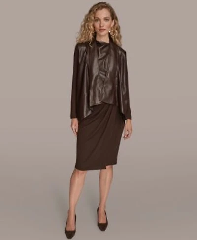 Donna Karan New York Womens Faux Leather Jacket Sleeveless Top Pencil Skirt