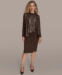 Donna Karan New York Womens Faux Leather Jacket Sleeveless Top Pencil Skirt