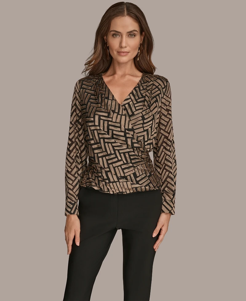 Donna Karan New York Women's Chevron Print Long Sleeve Top