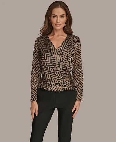 Donna Karan New York Women's Chevron Print Long Sleeve Top