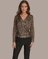Donna Karan New York Women's Chevron Print Long Sleeve Top