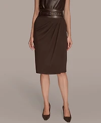 Donna Karan New York Women's Faux Leather Trim Belted Pencil Skirt