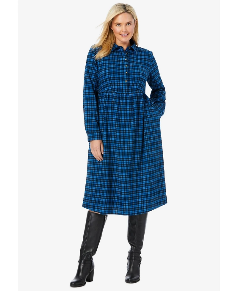 Woman Within Plus Plaid Flannel A-Line Shirtdress