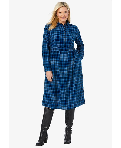 Woman Within Plus Plaid Flannel A-Line Shirtdress