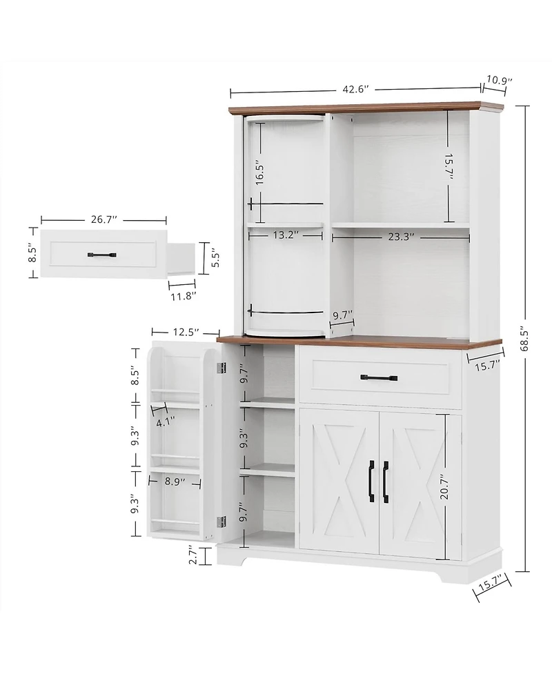 Ironck Farmhouse Kitchen Pantry Cabinet with Charging Station, White