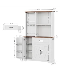 Ironck Farmhouse Kitchen Pantry Cabinet with Charging Station, White