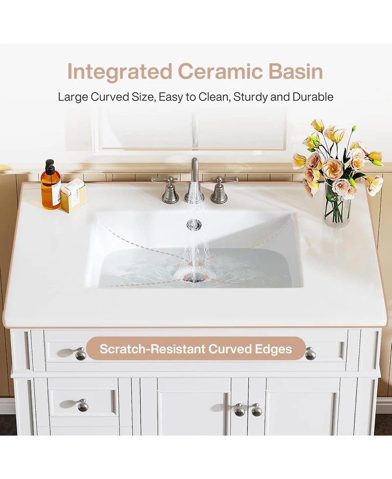Tribesigns 36" Bathroom Vanity with Sink, 4 Drawers & 2 Doors, Bathroom Storage Vanity with Metal Handles, Solid Wood Frame, Paint Surface White