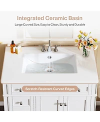 Tribesigns 36" Bathroom Vanity with Sink, 4 Drawers & 2 Doors, Bathroom Storage Vanity with Metal Handles, Solid Wood Frame, Paint Surface White