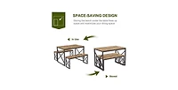 Slickblue Wood-Top Kitchen Dining Table with 2 Backless Benches, Industrial Style