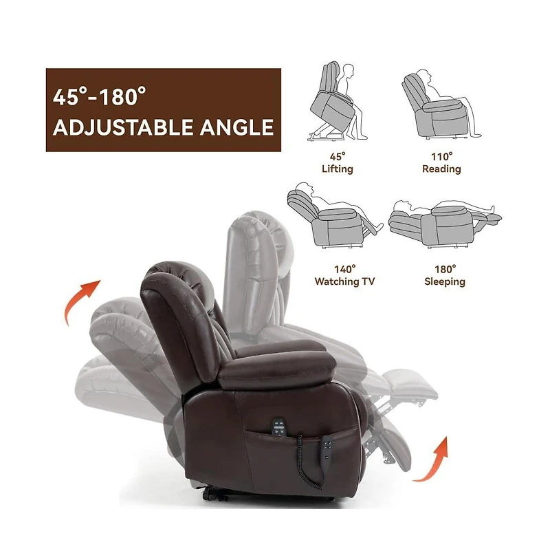 Maison Boucle Faux Leather Power Lift Recliner for Seniors with Massage & Heat, Dual Motor Electric Chair, 350 Lbs Support-Maison Boucle