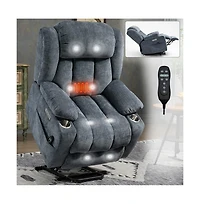 Maison Boucle Power Lift Recliner with Heat & Massage, Electric Chenille Chair Usb Port, Cup Holders Heavy-Duty 350 Lbs Support-Maison