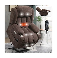 Maison Boucle Power Lift Recliner with Heat & Massage, Electric Chenille Chair Usb Port, Cup Holders Heavy-Duty 350 Lbs Support-Maison