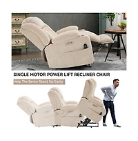 Maison Boucle Power Lift Recliner with Heat & Massage, Electric Chenille Chair Usb Port, Cup Holders Heavy-Duty 350 Lbs Support-Maison
