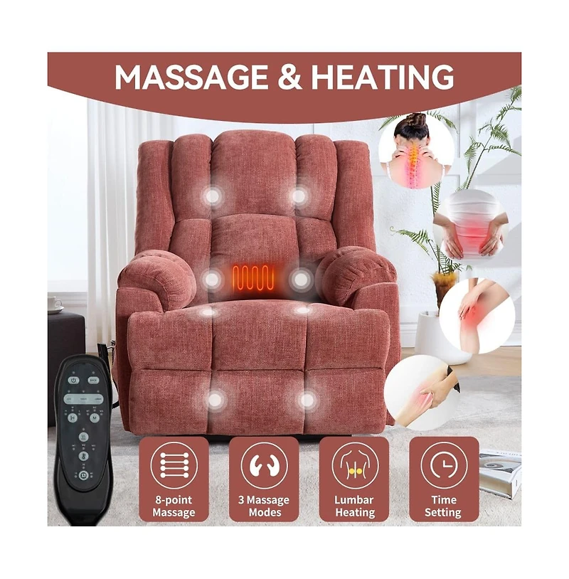 Maison Boucle Chenille Power Lift Recliner for Seniors with Heat & Massage, Dual Motor Electric Chair, Infinite Position-Maison Boucle