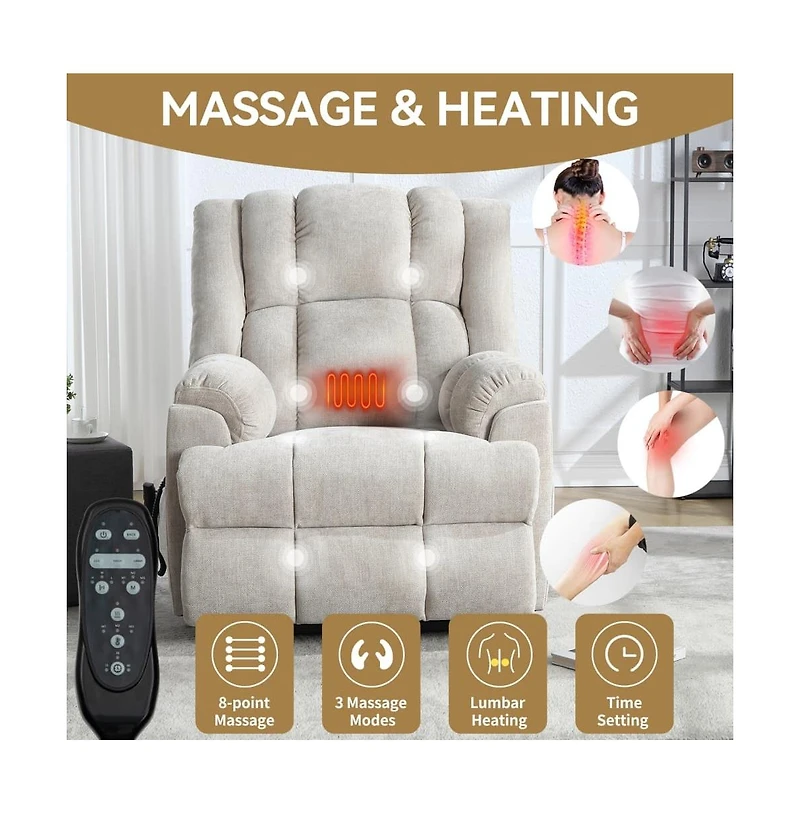 Maison Boucle Chenille Power Lift Recliner for Seniors with Heat & Massage, Dual Motor Electric Chair, Infinite Position-Maison