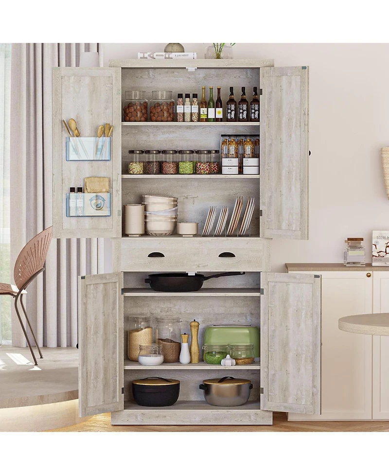 Ironck Kitchen Pantry with Drawer, 4 Adjustable Shelves, Rustic Maple