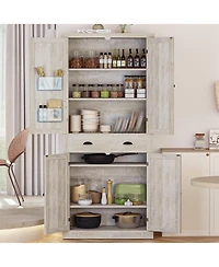 Ironck Kitchen Pantry with Drawer, 4 Adjustable Shelves, Rustic Maple