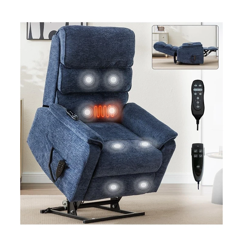 Dual Motor Power Lift Recliner with Heat & Massage, Chenille Electric Chair for Elderly, Infinite Position-Maison Boucle