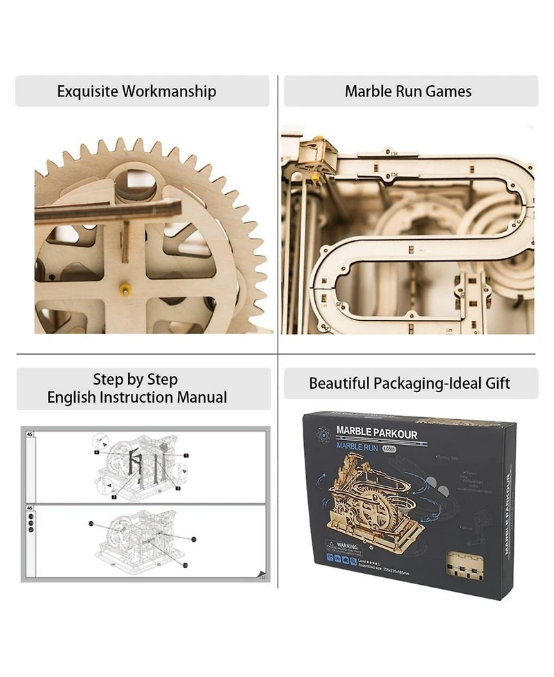 Robotime Marble Run Wooden 3D Jigsaw Puzzle Puzzles for Teens Boys Adults, Beige, 10"9.3"7.3"
