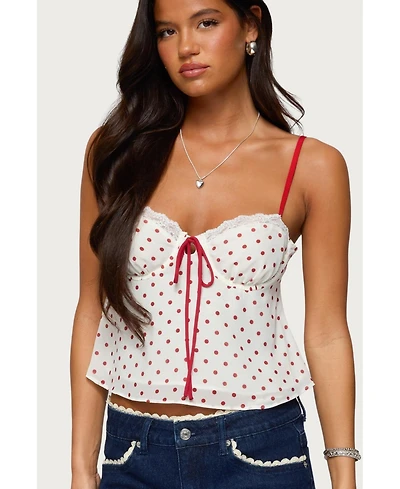 Edikted Women's Contrast Polka Dot Cupped Chiffon Top