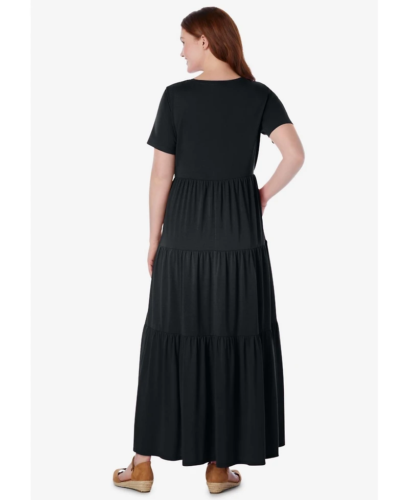 Woman Within Women's Short-Sleeve Tiered Dress