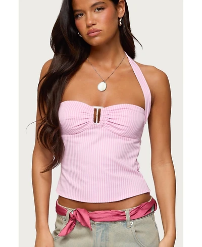 Edikted Women's Caitie Striped Buckle Halter Top