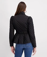 Kensie Women's Quilted Puff Sleeved Belted Jacket