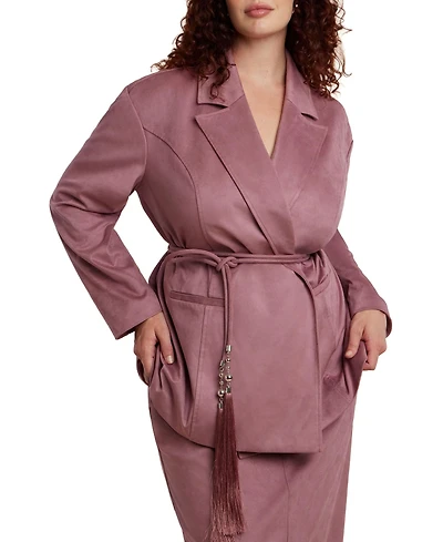Eloquii Women's Plus Faux Suede Tassel Belted Blazer