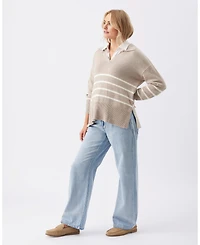Ripe Maternity Lori Nursing Knit Sweater Latte and Chalk - Comfortable Wear