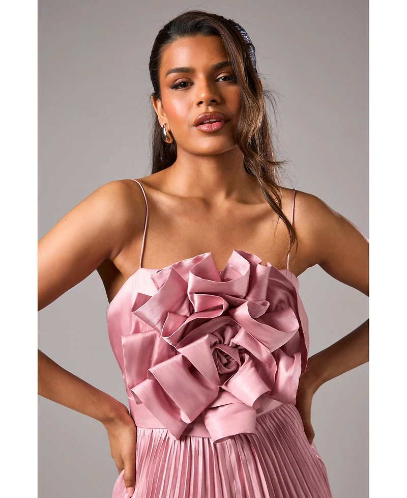 Coast Women's Metallic Pleated Corsage Dress