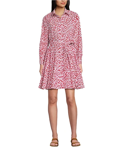 Lands' End Women's Poplin Button Front Dress with Godets