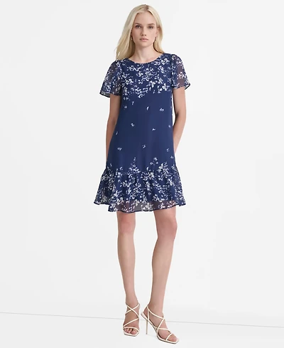 Dkny Women's Printed Flutter-Sleeve Mini Dress