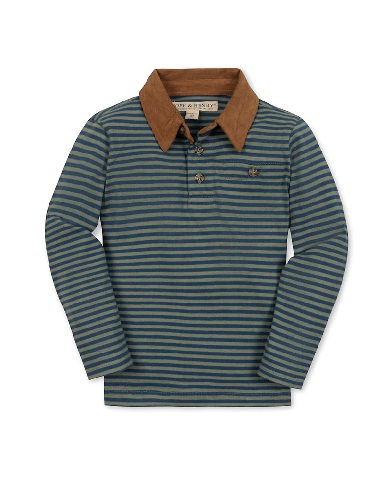 Hope & Henry Boys Organic Long Sleeve Jersey Polo with Cord Collar