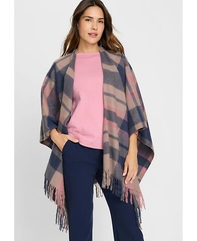 Olsen Plaid Cape with Fringe