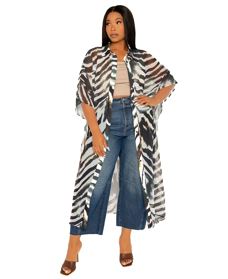Buxom Couture Plus Print Shirtdress Cover Up