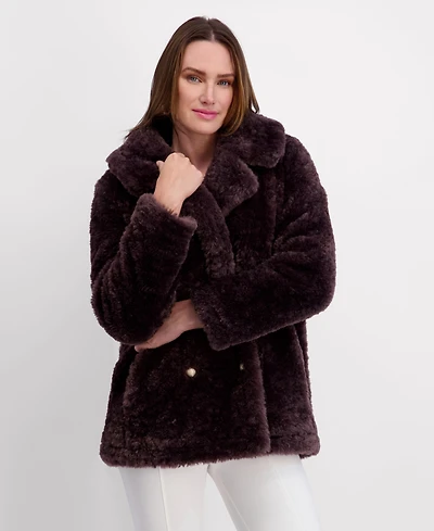 Kensie Women's Oversized Double Breasted Faux Fur Coat