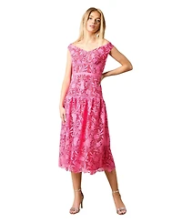 Oasis Women's Floral Lace Off The Shoulder Midi Dress