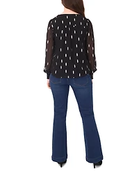 Sam & Jess Petite V-Neck Smocked-Trim Long-Sleeve Top