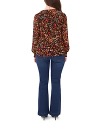 Sam & Jess Petite Printed V-Neck Smocked-Shoulder Blouse